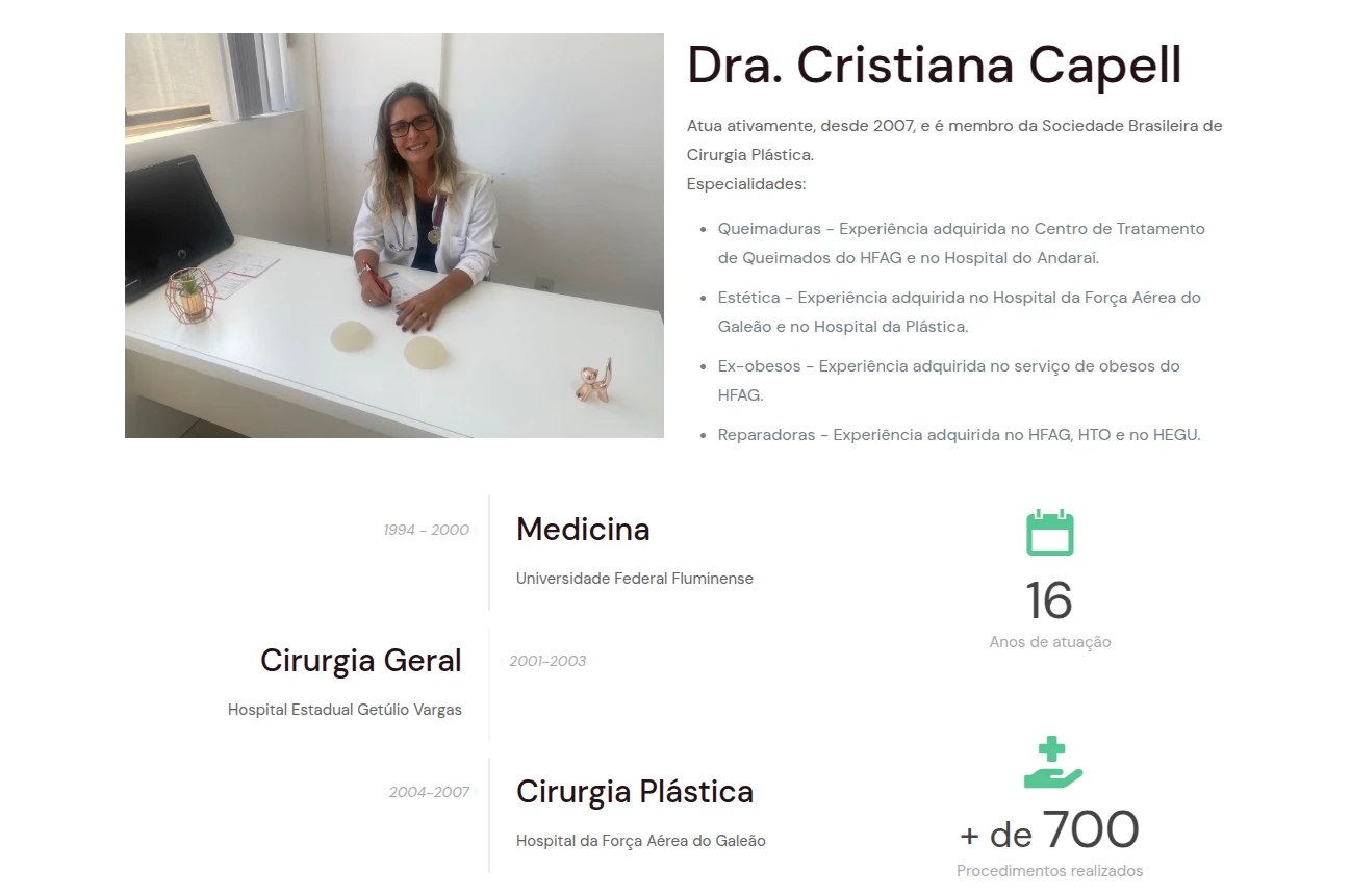 Seção sobre da Dra. Cristiana Capell
